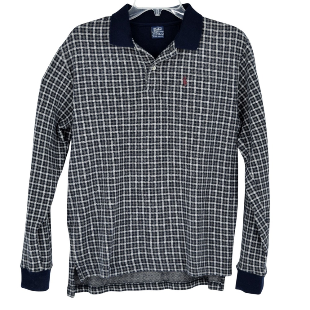 Vintage 90s Polo Ralph Lauren Shirt Boys L Youth Houndstooth Knit Polo Sweater